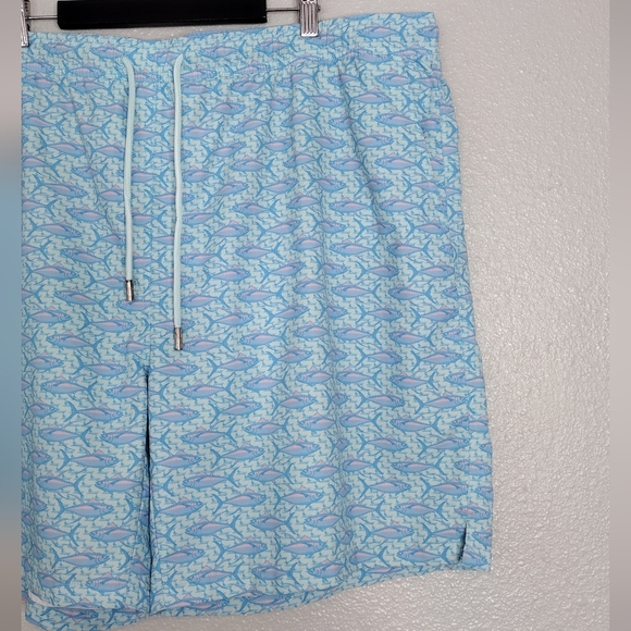 Peter Millar Blue Aquatic Fish Print Elastic Waistband Board Shorts Sz XXL - Picture 4 of 15